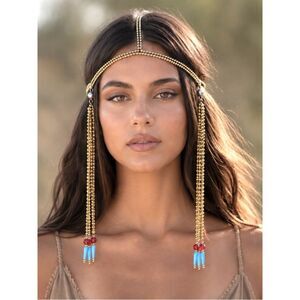 Gold and Black Beaded Festival Style Headpiece One Size NEW